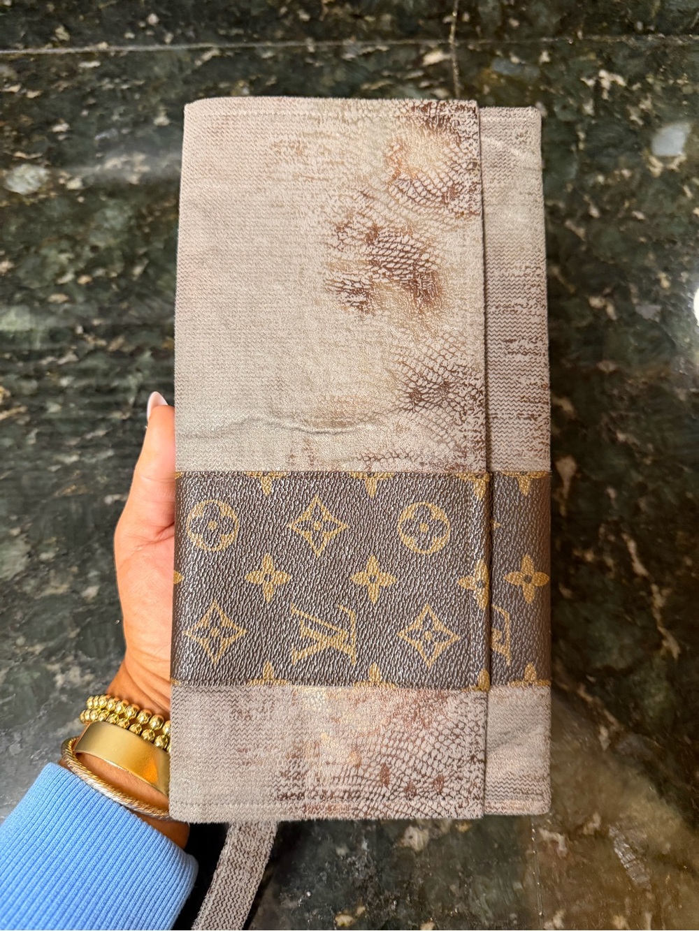 Authentic Up-Cycled LV Luxury Brown and Grey Clutch